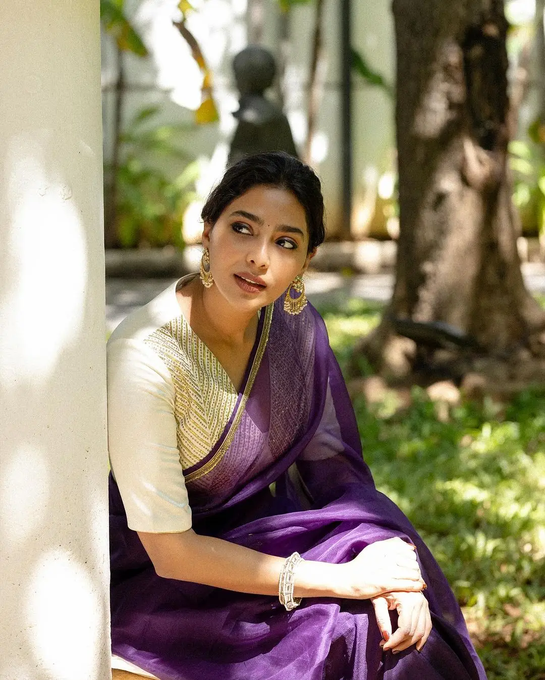 Aishwarya Lekshmi in Indian Tradition Blue Color Saree White Blouse